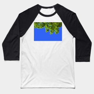 Green oak leafs and branches against blue background Baseball T-Shirt